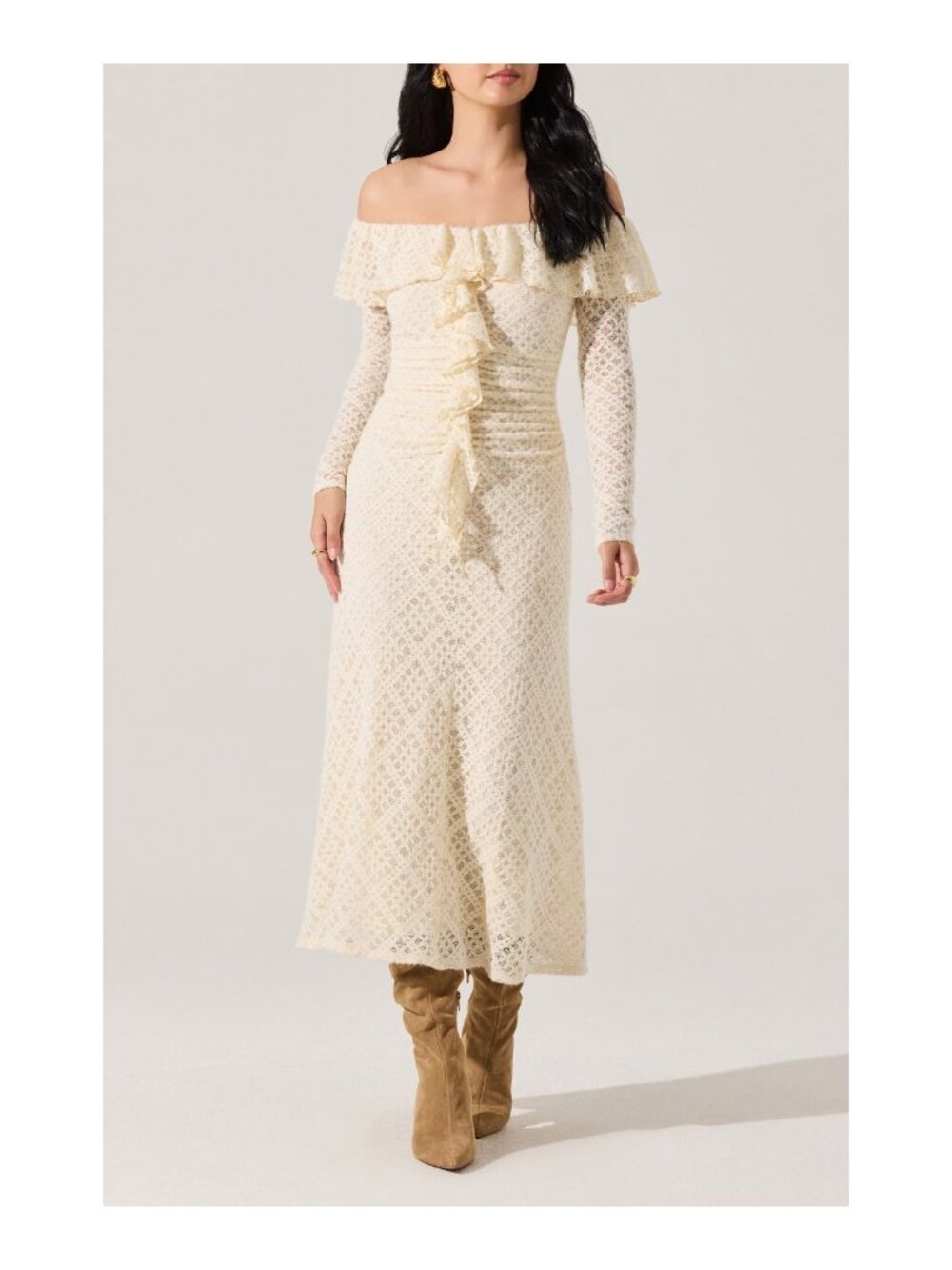 NWT ASTR THE LABEL Dorian Lace Off the Shoulder Maxi Dress Cream Size M